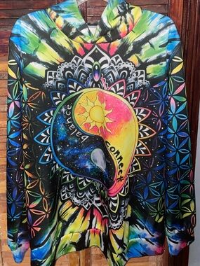 Tie-Dye Colorful Sun & Moon Graphic Hoodie - Multicolor